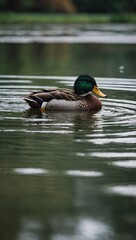 Obraz premium A photo of a duck gliding gracefully across a tranquil pond