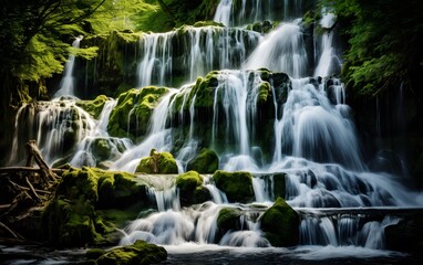 Fototapeta premium Lush Green Forest Waterfall