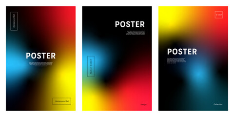 Obraz premium Abstract background with vibrant red yellow blue gradient on black space, perfect for modern digital design