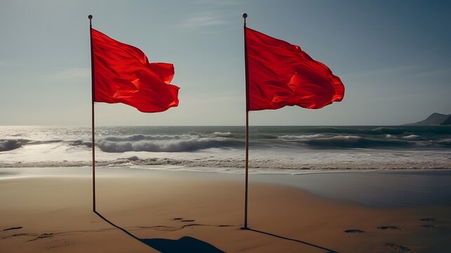 Red Flags on Windy Beach