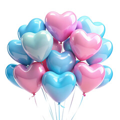 Blue and Pink Heart shape balloons isolated on transparent background cutout