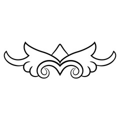 Decorative element. Folk ornament in retro style. Old Russian ethnic medieval motif. Symmetrical design or border. Black and white linear silhouette.