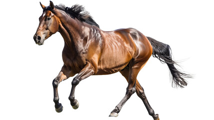 Obraz premium A brown horse is running on a white background