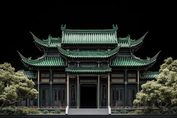 Fototapeta premium Traditional Chinese Temple with Green Roof and Black Walls