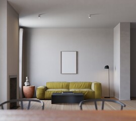 modern scandinavian style living room with mockup poster. 3d Illustration