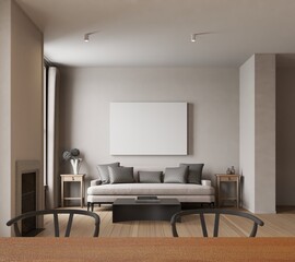 modern scandinavian style living room with mockup poster. 3d Illustration
