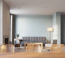 blank wall in livingroom interior background. modern scandinavian style. 3d Rendering