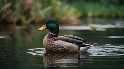 Obraz premium A photo of a duck gliding gracefully across a tranquil pond