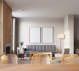 modern living room with mockup poster. 3d Illustration