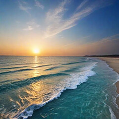 Fototapeta premium The seaside offers a captivating display of natural beauty that enchants the senses and soothes the soul. Picture a vast expanse of shimmering blue waters stretching out to meet the horizon