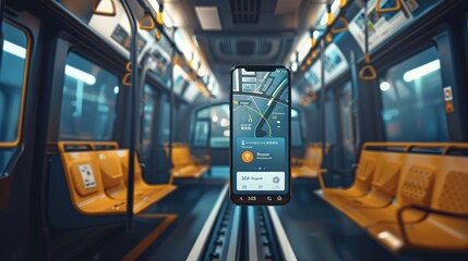 An AI-based app interface for public transportation, showing real-time updates and optimal routes for commuters.