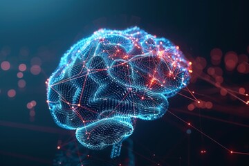 Electric blue brain with luminous network connections, showcasing the energy and complexity of neural pathways.