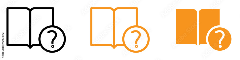 Poster book with question mark icon for help centers and knowledge bases