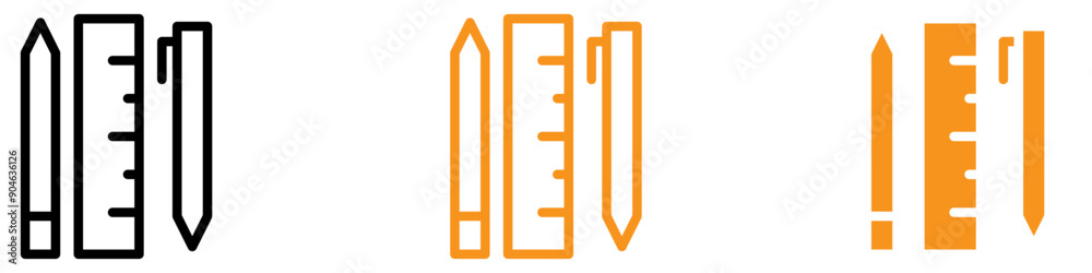 Poster measurement ruler pencil and pen icon for education and office supplies graphics ideal for represent