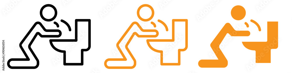 Poster unwell vomiting in bathroom icon for health and hygiene graphics essential for representing sickness