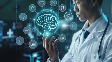 Doctor Interacting with a Holographic Brain Interface