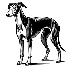 Hand drawn Cute Greyhound dog in full-body, vector sketch isolated on white background.	