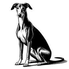 Hand drawn Cute Greyhound dog in full-body, vector sketch isolated on white background.	