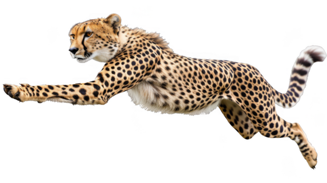 A cheetah is running in the air