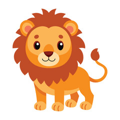 Cute cartoon lion isolated on white background. Baby lion smiling. Vector illustration.