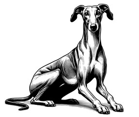 Hand drawn Cute Greyhound dog in full-body, vector sketch isolated on white background.	