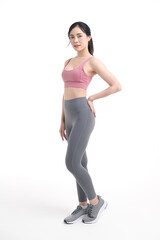 Beautiful young asian sport woman with sportswear ready for exercise on white background, Advertising sportswear and yoga wear, Healthy lifestyle, sport.