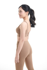 Fototapeta premium Beautiful young asian sport woman with sportswear ready for exercise on white background, Advertising sportswear and yoga wear, Healthy lifestyle, sport.