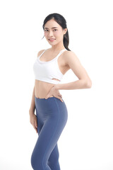 Beautiful young asian sport woman with sportswear ready for exercise on white background, Advertising sportswear and yoga wear, Healthy lifestyle, sport.