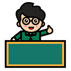 male teacher holding a blackboard
