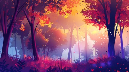 Fototapeta premium Autumnal Forest Scene with Vibrant Colors