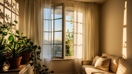 Fototapeta premium Morning Sun Greets the Greenery in a Serene Corner