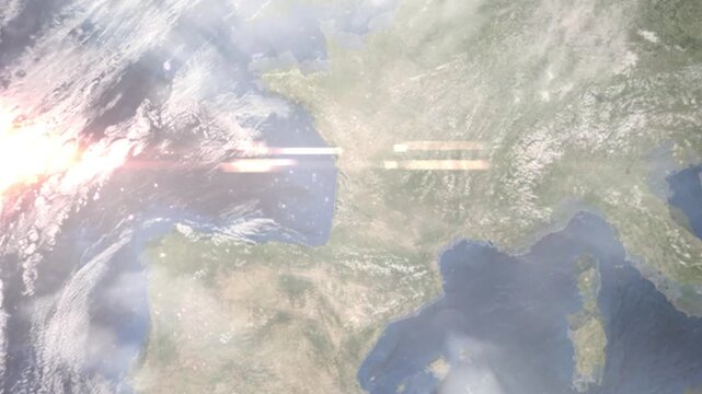 Earth zoom in from space and focus on B&egrave;gles, France. Background for travel intro or blog. Satellite view. 3D style Animation. Images from NASA.