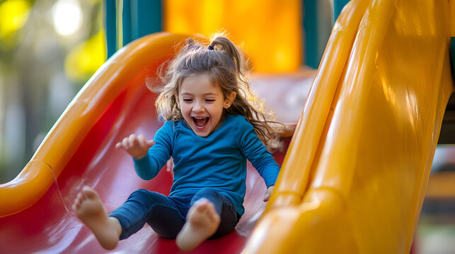 Joyful Children Enjoying a Sunny Day on the Playground Slide