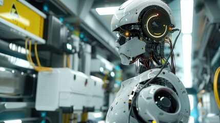 Fototapeta premium An AI-powered robot maintaining the infrastructure of a futuristic city.