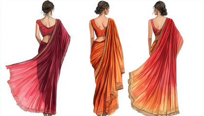 fashion illustration, image in drawing and watercolor, sari fashion
