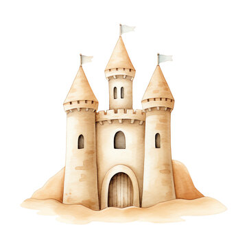 recommend clip art: Watercolor sandcastle clipart, watercolour cute beige colour castle on black background