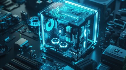Blue Neon Illuminated Computer Components
