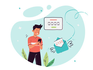 Online Platform sign up and registers activity. Email verification code vector concept illustration.