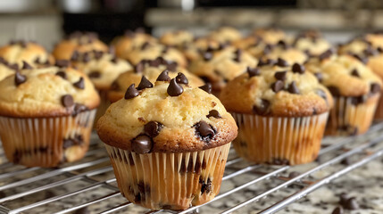 Freshly baked chocolate chip muffins