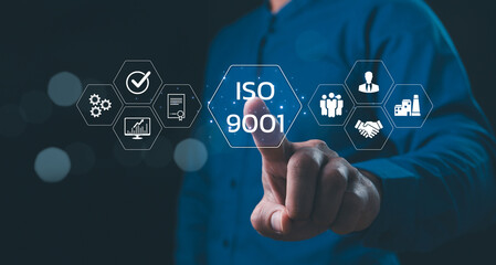 ISO 9001 standard for quality management of organizations with an auditor. Standard quality control...