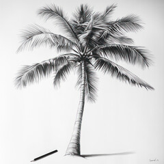 coconut tree,  pencil drawing, palm tree