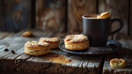 Freshly brewed coffee with a side of biscuits