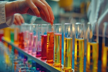 Scientist Conducting Chemical Experiment with Test Tubes in Laboratory