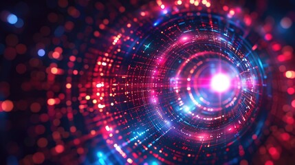 Obraz premium Futuristic Digital Technology Background with Glowing Data Particles and Vortex Light