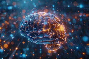 Woman's face against a backdrop of digital neural networks, symbolizing the deep connection between humans and AI.