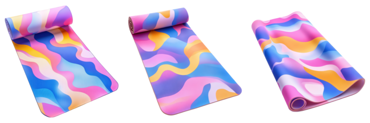 Collection of Fabric Yoga Mat With Unique Pattern On Transparent Png Background For Custom Fitness Products . Generative ai