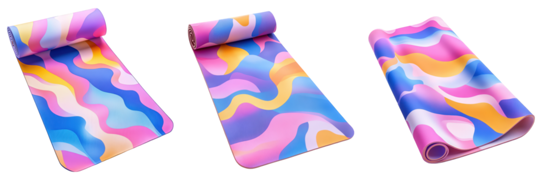 Collection of Fabric Yoga Mat With Unique Pattern On Transparent Png Background For Custom Fitness Products . Generative ai