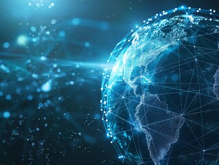 Obraz premium Digital globe with connected network lines, space backdrop, glowing with blue light, futuristic and global concept
