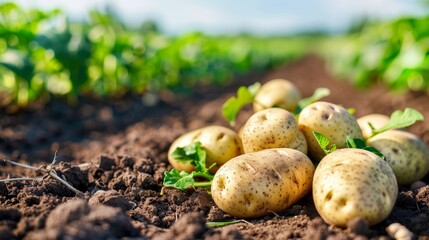 Freshly Harvested Potatoes in a Field, Close-Up, Selective Focus, Rural , potato , harvest , agriculture