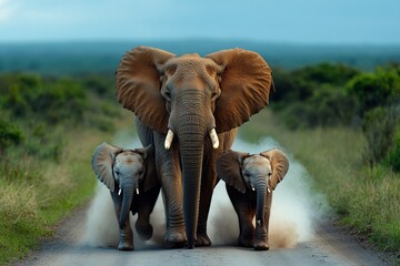 An_elephant_family_crossing_a_dusty
